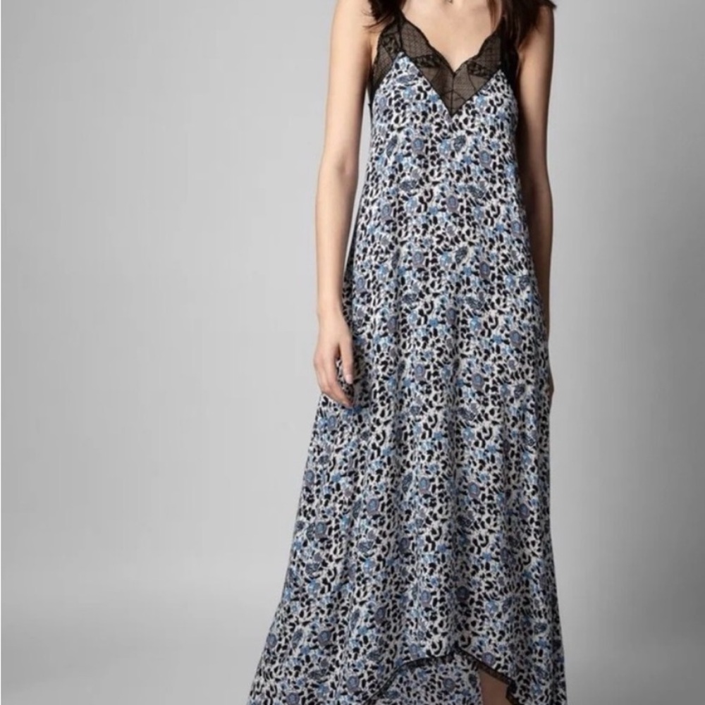 Zadig & Voltaire Silk Slip Dress Lace Trim Floral XS